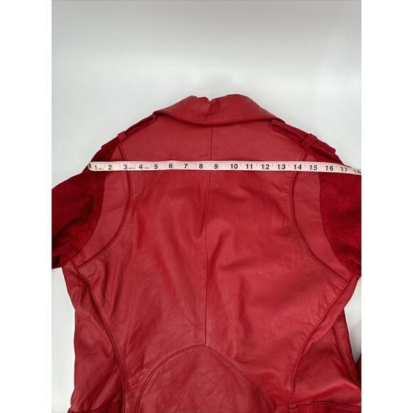 Zac Posen Target Leather Suede Moto Jacket Red Woman’s Bomber Size large - Picture 9 of 10